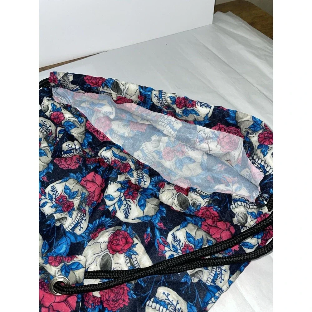 Schismatic Industries Sugar Skull Roses Drawstring Bag Cinch Sack BJJ Gear